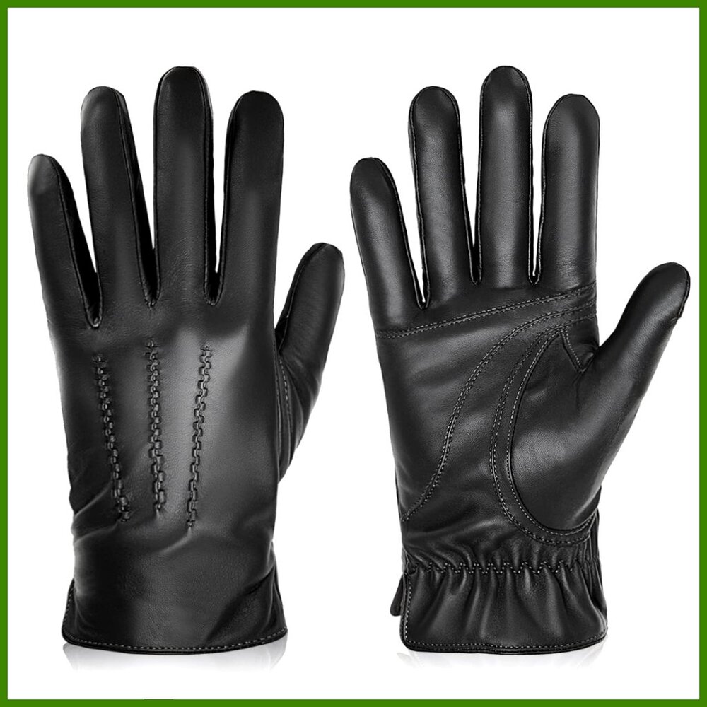 Genuine Sheepskin Leather Gloves, Cashmere Lined, Touchscreen Texting